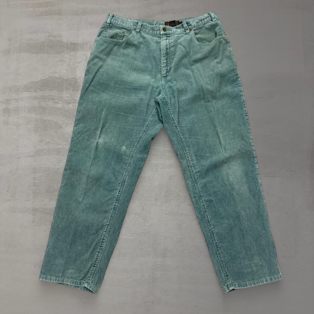 Vintage Eddie‎ Bauer Corduroy Pants Teal Green Straight Leg Cotton 36 x 30